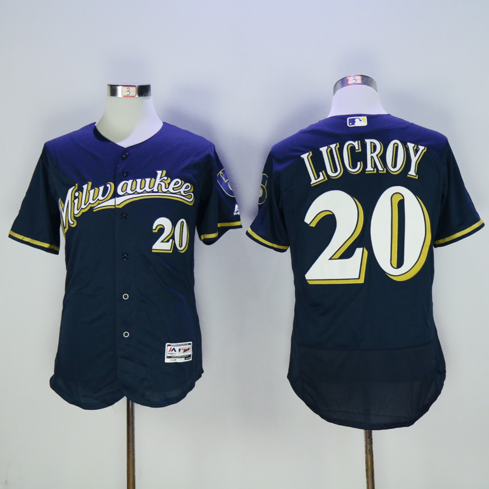 Men Milwaukee Brewers #20 Lucroy Blue MLB Jerseys